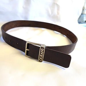 Calvin Klein Jeans Leather Belt Silver Buckle Brown Medium 35"Longest Length